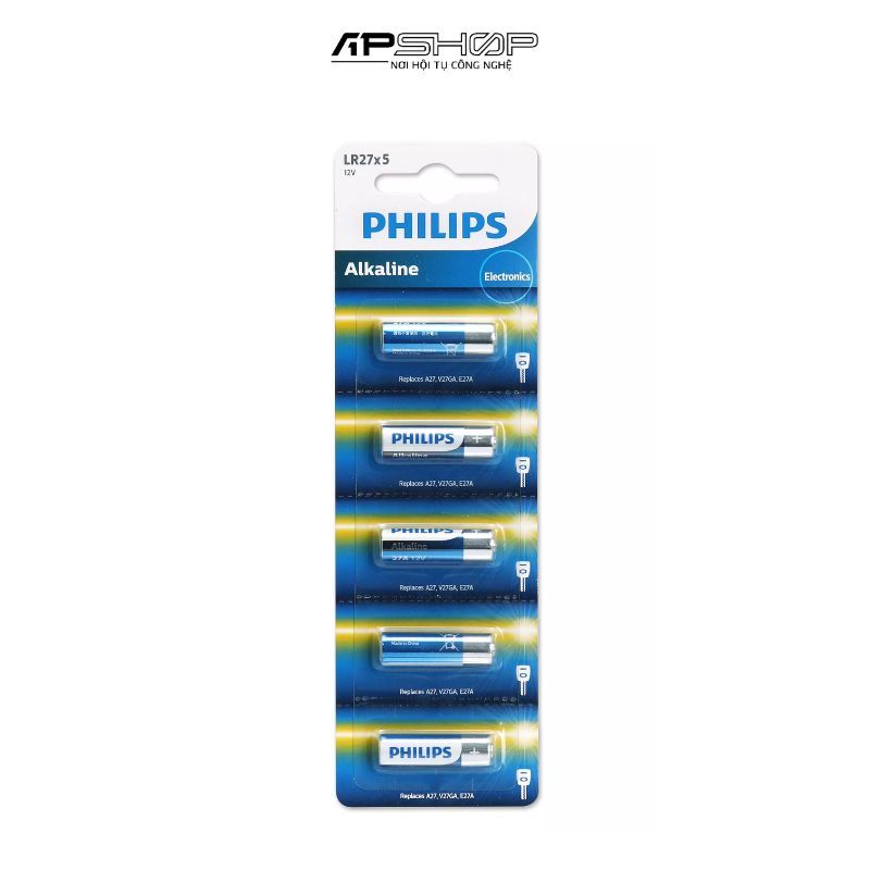 Pin Kiềm Alkaline Philips LR27P5B | Vỉ 5 viên | Điện thế: 12V
