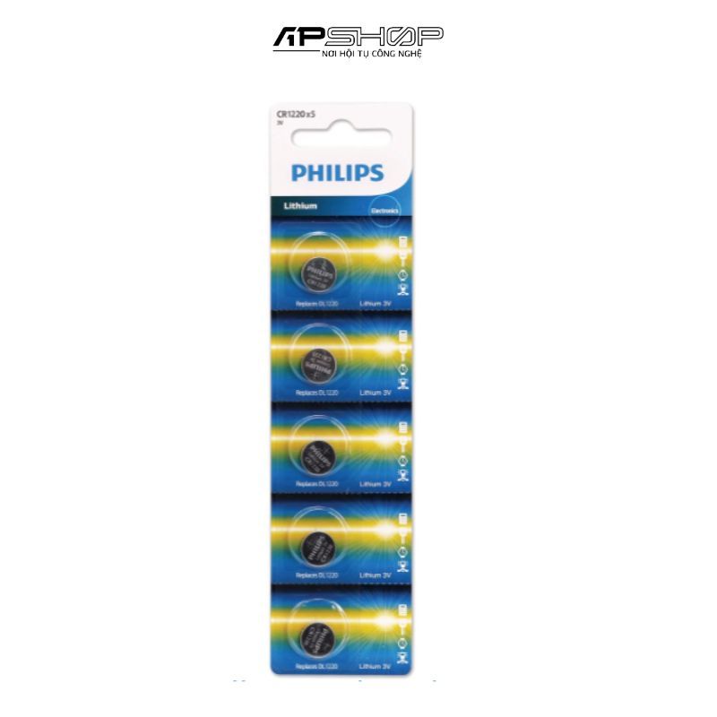 Pin Lithium 38mAh Philips CR1220 | Vỉ 5 viên | Điện thế: 3.0V