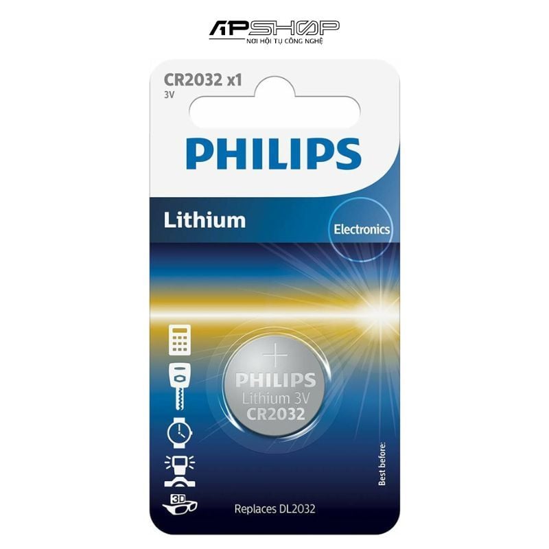 Pin Lithium Philips CR2032  Vỉ 5 viên  Điện thế 3.0V