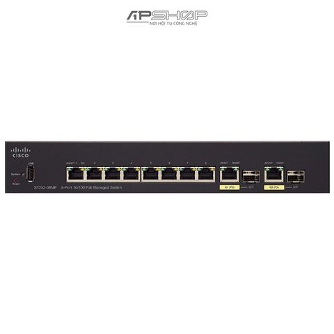 Switch Cisco SF352 8Port 10/100 Maximum PoE+ ports with 124W power budget + 2-Port Gigabit Switch - Hàng chính hãng