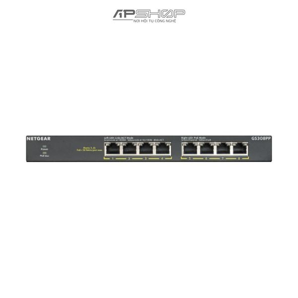 Switch Netgear GS308PP 8Port Gigabit Ethernet Unmanaged High-Power FlexPoE PoE+ Switch . 10/100/1000 RJ45: 8 PoE+ - Hàng chính hãng