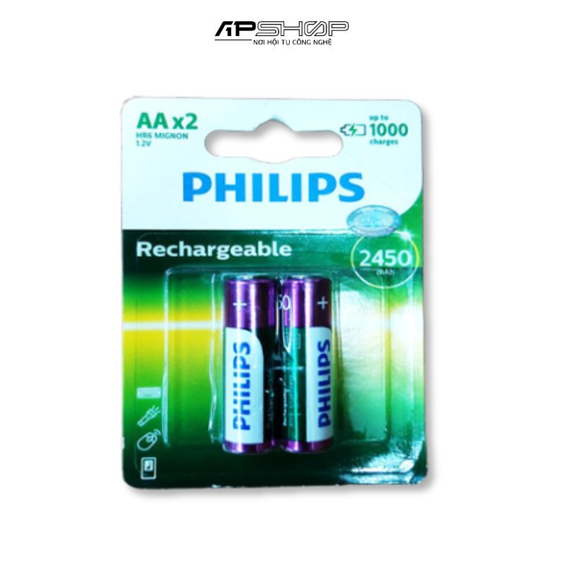 Pin sạc Philips R6B2A245 | Vỉ 2 viên | NiMH AA 2450mAh | Sạc đến 1000 lần | Điện thế : 1.2V