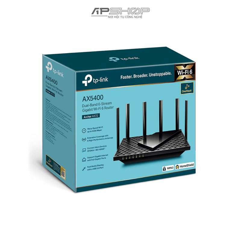 Router TP-Link Archer AX72 WIFI 6 băng tần kép AX5400 | Chính hãng