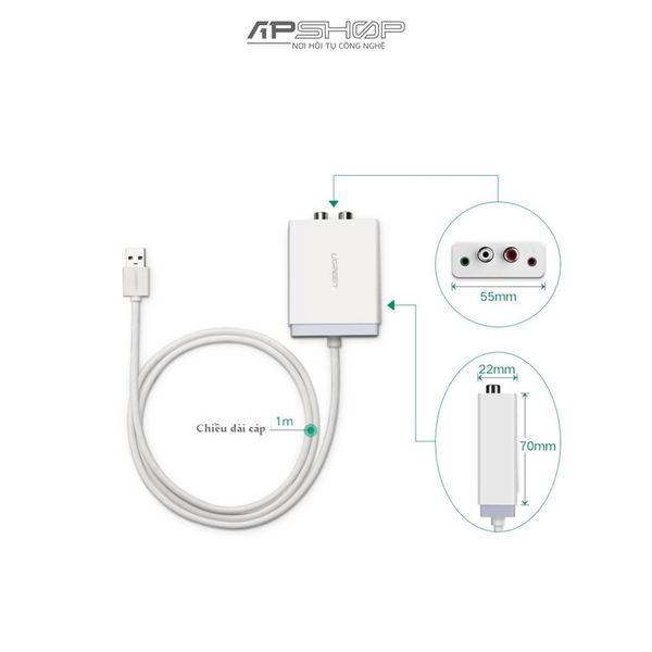 Sound Adapter UGREEN USB 2.0 to 2RCA + 3.5mm Audio + Mic Adapter 30521