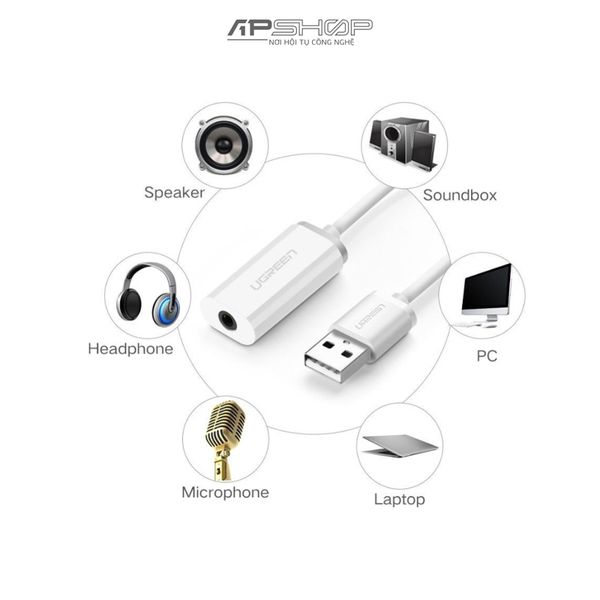 Sound Adapter UGREEN USB A Male to 3.5 mm Aux Cable US206