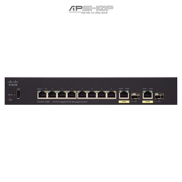 Switch Cisco SG350 8Port Gigabit PoE+ (support 60W PoE Port) with 124W power budget, PoE passthrough - Hàng chính hãng