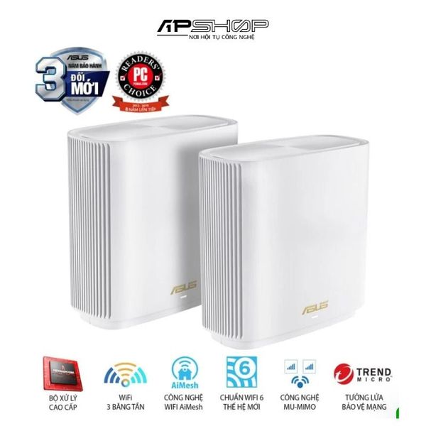 Bộ Phát Zen WiFi Asus Router XT8 2-PK | Chuẩn AX6600 | 3 Băng Tần | Mesh WiFi 6