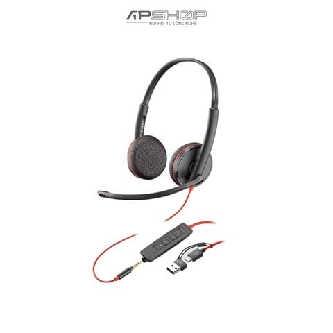 Tai nghe có dây Poly Blackwire 3225 Stereo USB C | 3.5mm Plug | USB C/A (Bulk)