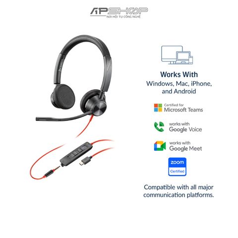 Tai nghe có dây Poly Blackwire 3325 Stereo M | USB C | 3.5mm Plug | USB C/A