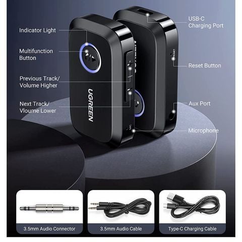 Thiết Bị Nhận Âm Thanh Bluetooth 5.3 Ugreen 90748 | khoảng cách 15m | kết nối cùng lúc 2 điện thoại