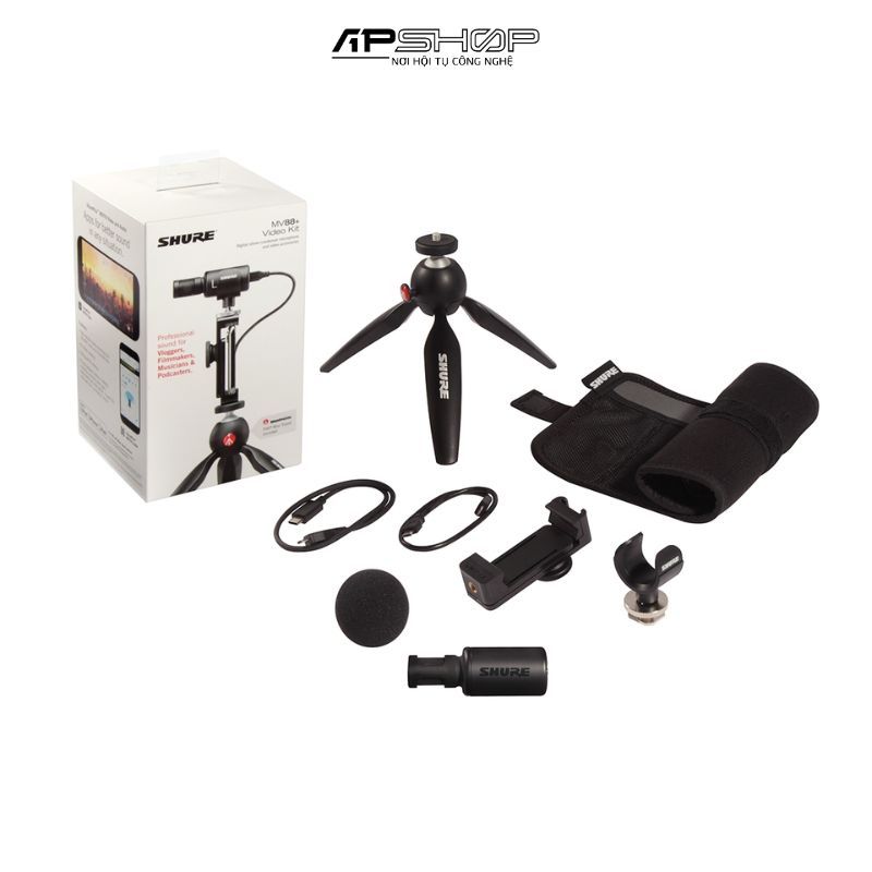 Bộ micro thu âm condenser stereo Shure MV88+ Video Kit kèm chân tripod để bàn