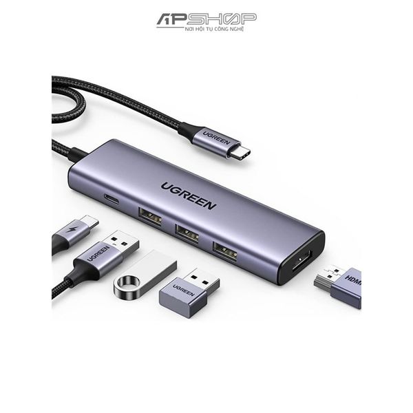 HUB UGREEN USB C To HDMI+3 x USB 3.0 A+PD Power Converter 4K@30Hz 15596