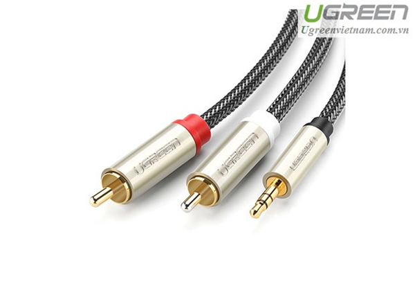 Cáp Audio 3,5mm ra 2 đầu RCA dài 2m chính hãng Ugreen 20823 mạ vàng cao cấp