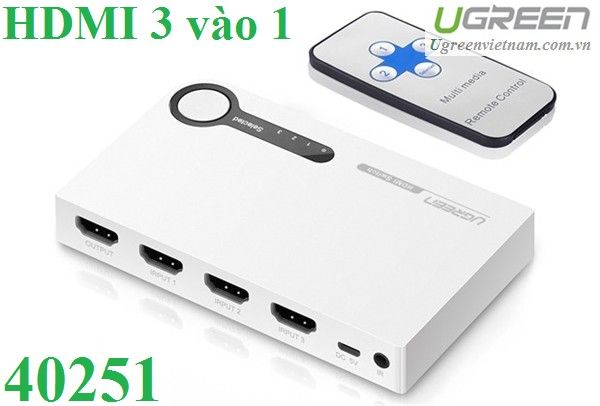 Bộ gộp HDMI 3 vào 1 ra hỗ trợ 3D full HD chính hãng Ugreen 40251 cao cấp