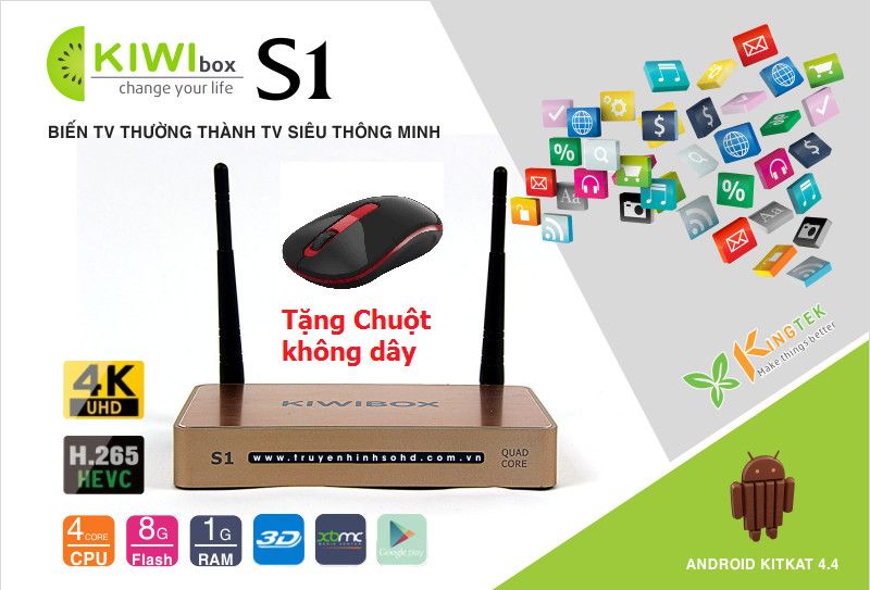 Tivi Box Androi KIWI S1 Rram 1G