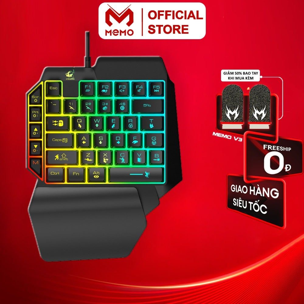 Memo K15 bàn phím giả cơ gaming nhỏ gọn 39 phím led rainbow chơi game pubg mobile cod free fire ff kết nối đơn giản