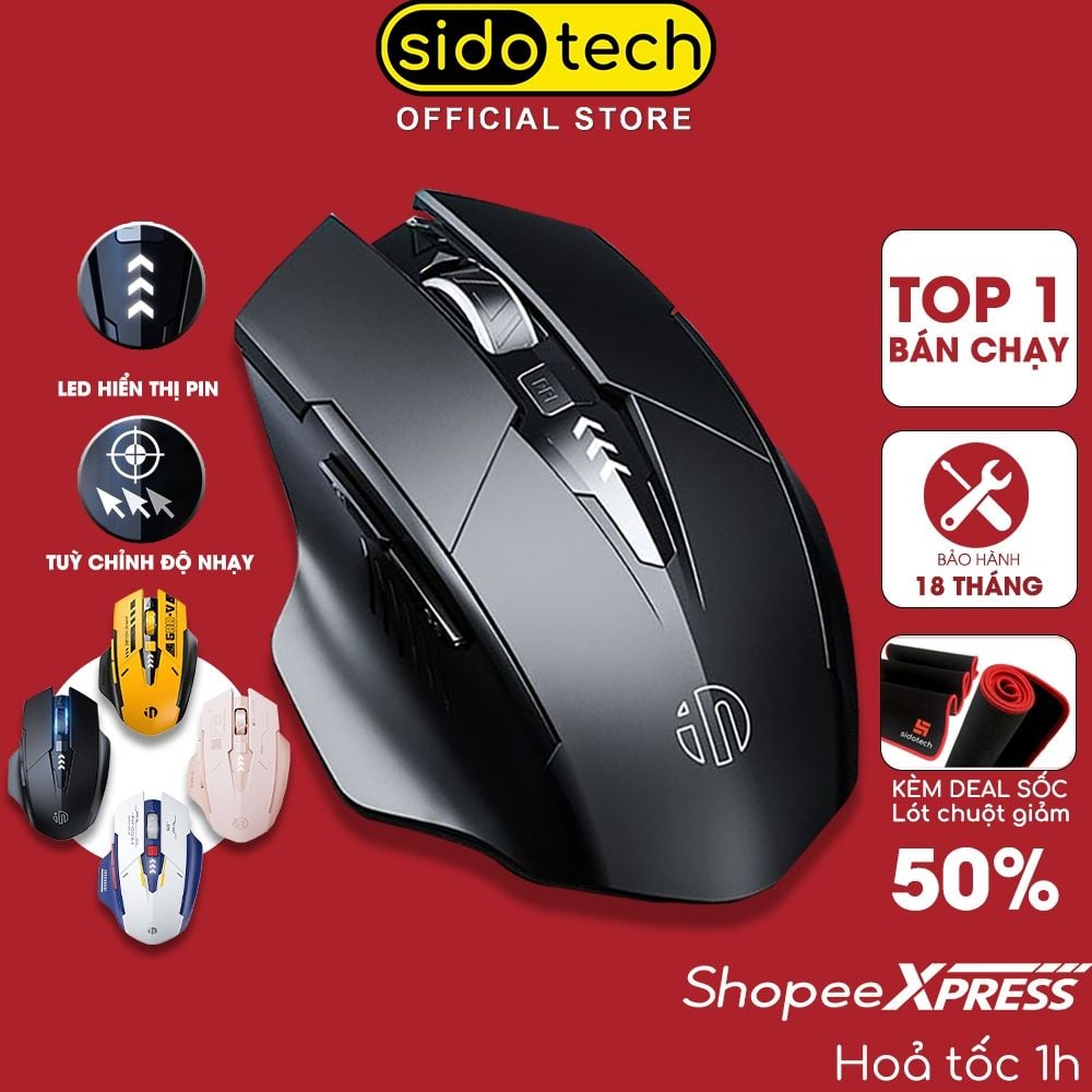 Chuột gaming không dây bluetooth sạc pin Sidotech Inphic PM6 cho game thủ chơi game chuyên nghiệp kết nối Wireless 2.4G