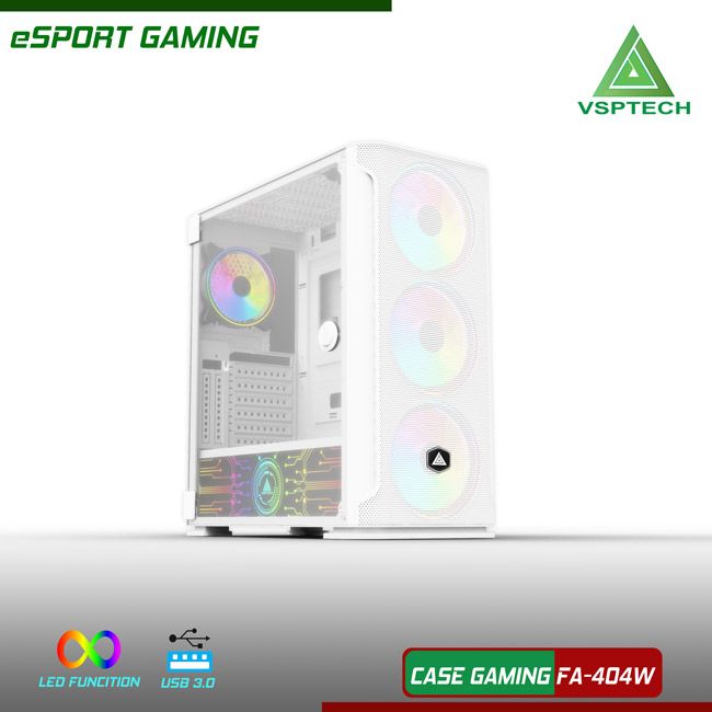 Case FA 401 eSPORT Gaming - Có Sẵn 4 Fan LED RGB -LED Cover Nguồn (Trắng)