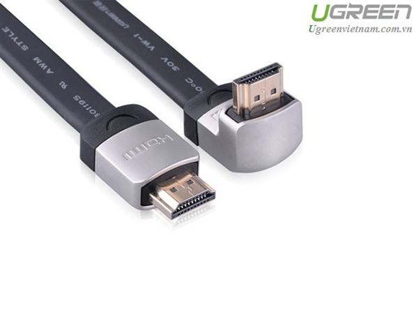 Cáp HDMI dẹt Ugreen 2m đầu bẻ góc 90 độ chính hãng Hỗ trợ 3D, 4K x 2K, HD1080P UG-10279