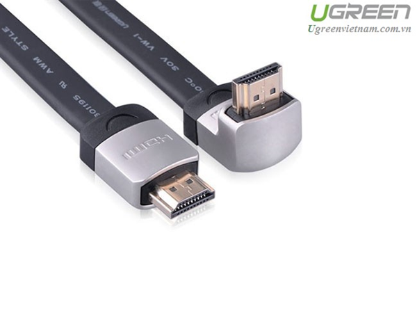 Cáp HDMI dẹt Ugreen 3m đầu bẻ lên góc 90 độ chính hãng Hỗ trợ 3D, 4K x 2K HD1080P UG-10280