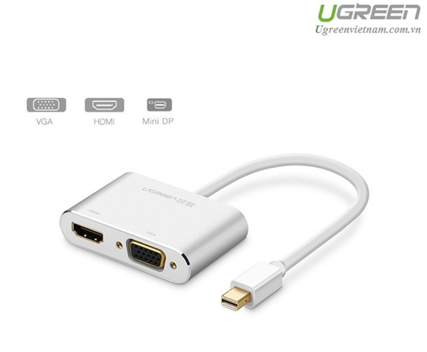 Cáp chuyển đổi Mini Displayport to HDMI và VGA chính hãng Ugreen 20421 cao cấp màu bạc