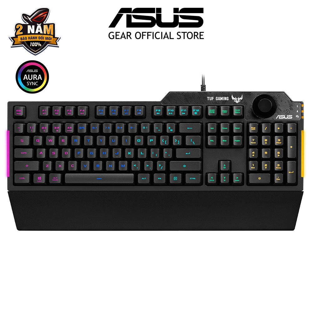 Bàn phím cơ quang ASUS TUF GAMING K1 có dây, Aura Sync, đệm tay tháo rời, hống thấm nước, núm âm lượng điều chỉnh