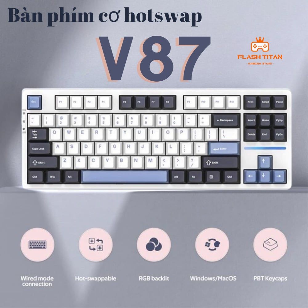 Bàn phím cơ không dây VGN V87 Led mạch xuôi - Hotswap 5 pin - 3 chế độ kết nối tiện lợi - Led RGB tùy chỉnh