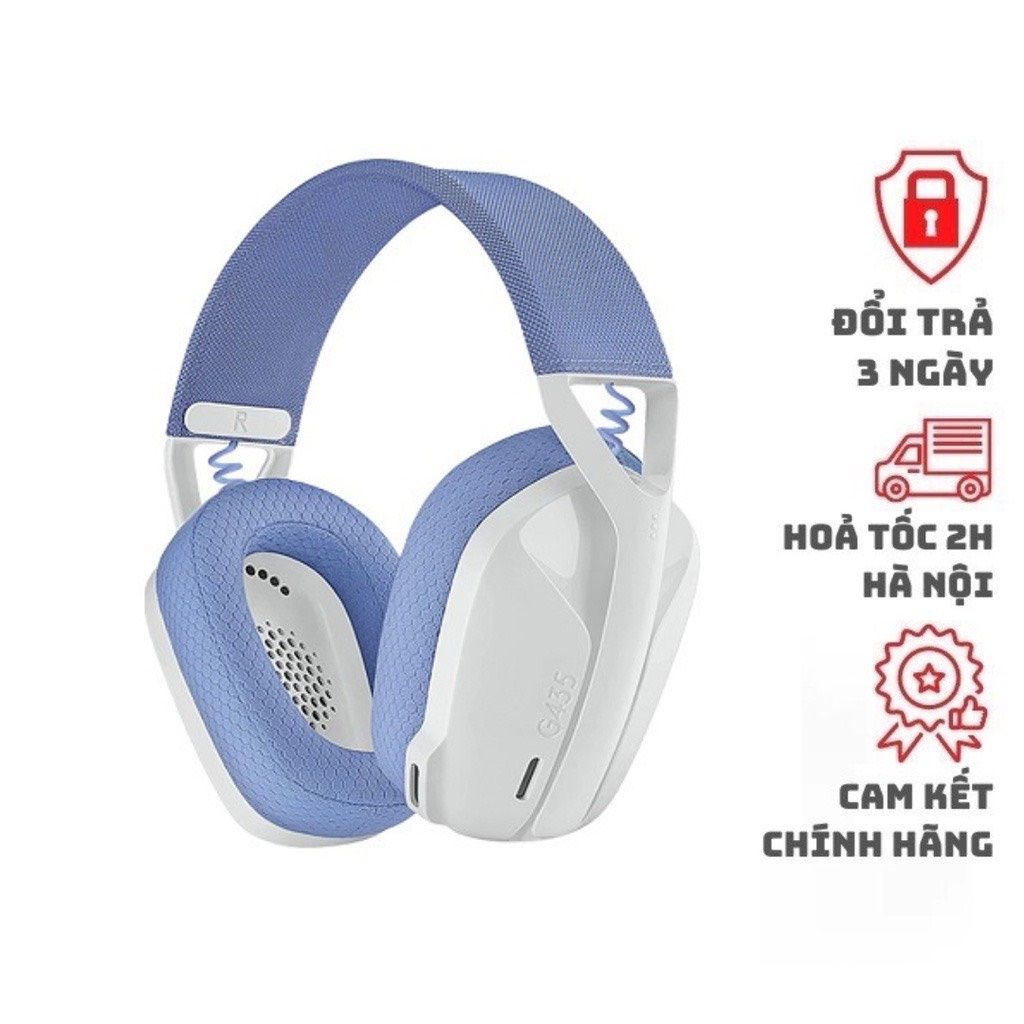 Tai nghe không dây gaming Logitech G435 Bluetooth và Lightspeed, trắng xanh, mic ảo tích hợp, PC/ Mobile/ PS5