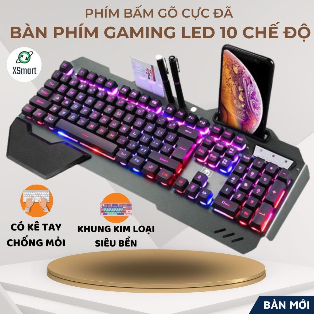 Bàn Phím giả cơ Gaming K618 Super Pro New 2024 Led Đổi Màu 10 Chế Độ Led Khác Nhau Ngang Phím Cơ PC