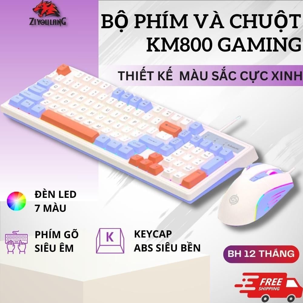 Bộ Bàn Phím Giả Cơ Gaming Cao Cấp ZiyouLang Km800 LED PRO Gõ Êm, Chơi Game Máy Tính Esport