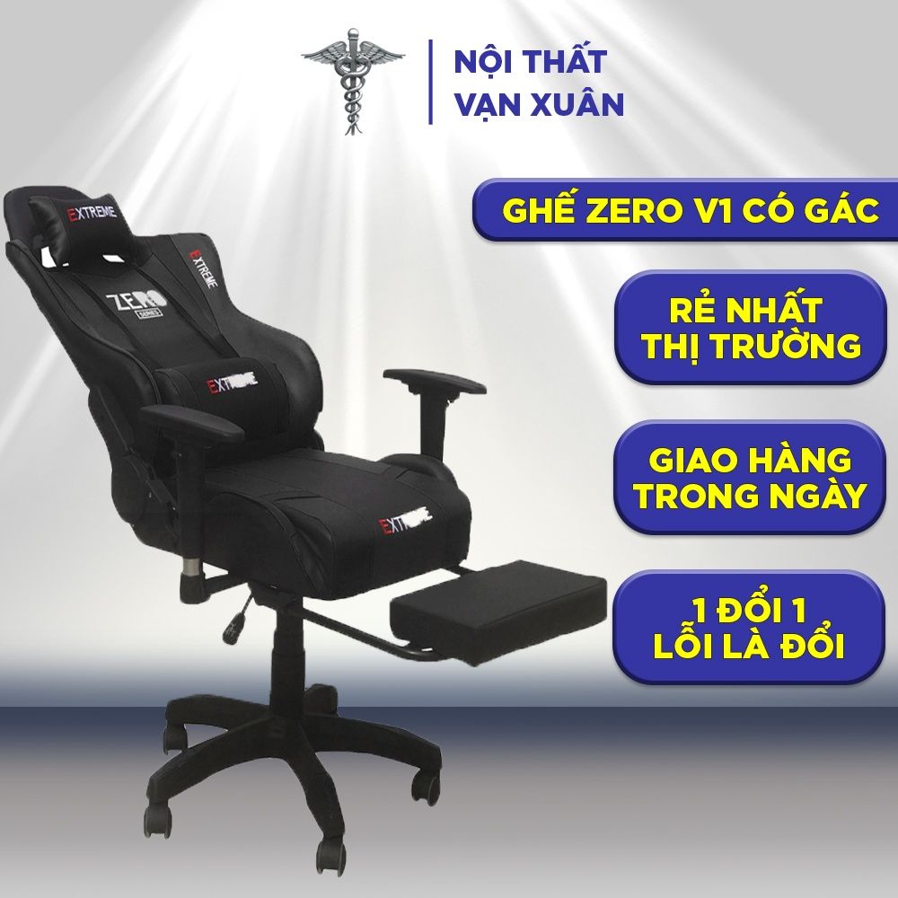 Ghế gaming Zero V1 có gác chân VX17 ghế chơi game thủ cao cấp, nâng hạ, ngả lưng, bọc da