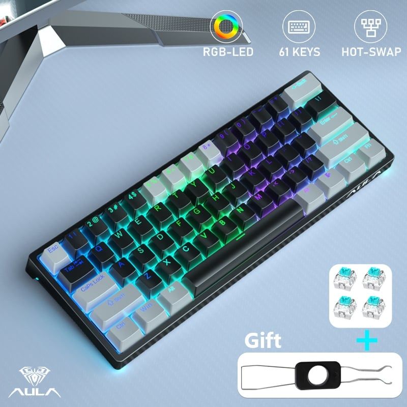 Bàn Phím Cơ Gaming AULA F3261 61 Phím Có Đèn LED Loại C Cho MAC / Windows