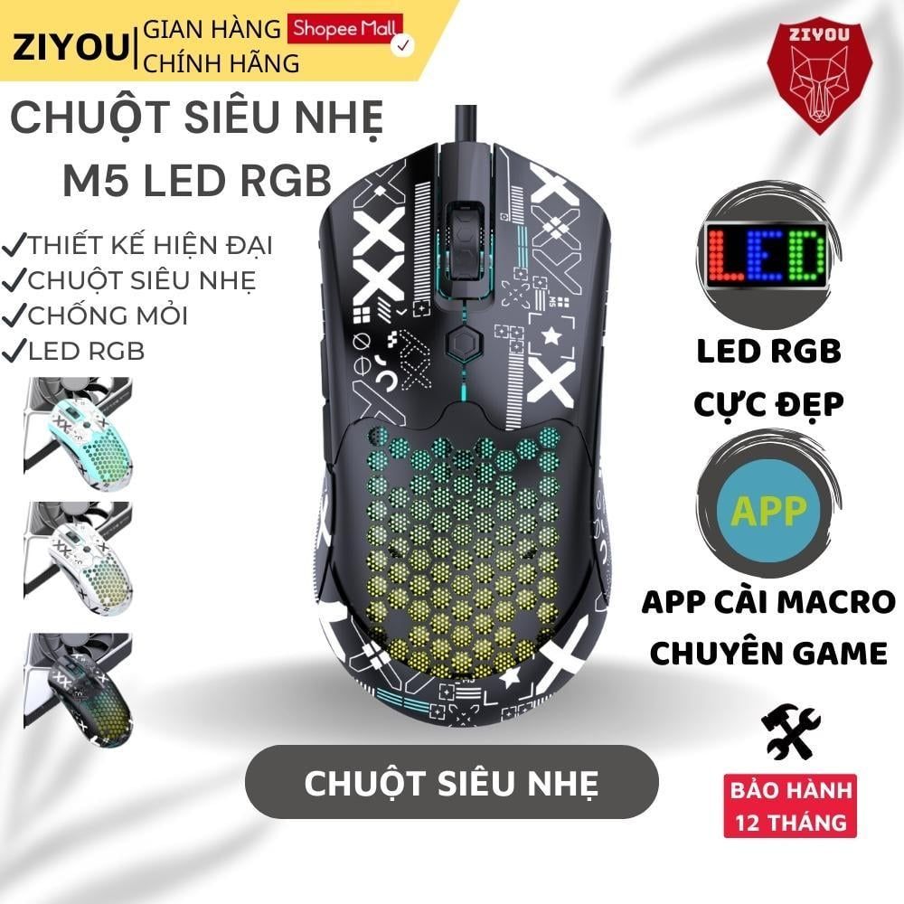 Chuột Game Siêu Nhẹ Ziyou M5 LED RGB Thiết Kế Công Thái Học, 6 Nút Chức Năng Siêu Nhạy, Có App Cài Macro