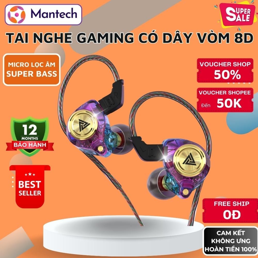 Tai Nghe Có Dây Ak3 Gaming Super Bass Nghe Nhạc Chống Ồn Cực Tốt, Thiết Kế Trong Suốt, Dùng Cho Điện Thoại, Laptop,PC