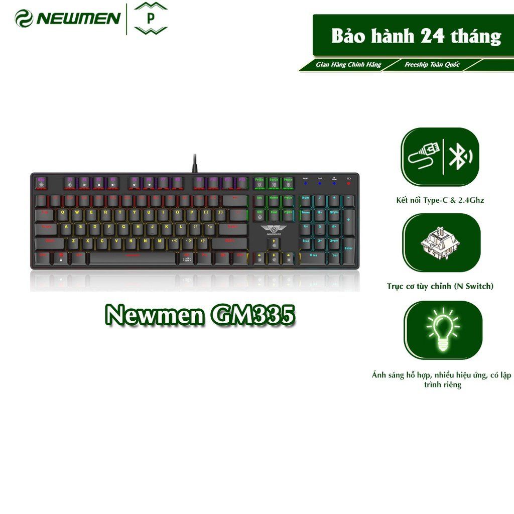 Bàn phím quang cơ không dây Newmen GM335,Hotswap,Keycap PBT siêu bền,độ bền trên 50M lần nhấp,LED nền, 2 chế độ kết nối