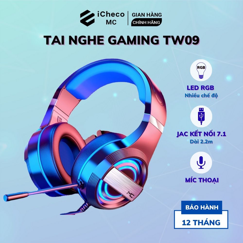 Tai nghe chụp tai gaming có dây ICHECO TWI01 có đèn LED míc đàm thoại headphone game