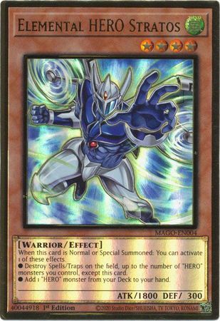 [ UK ] Elemental HERO Stratos (Alternate Art) - MAGO-EN004 - Premium Gold Rare 1st Edition