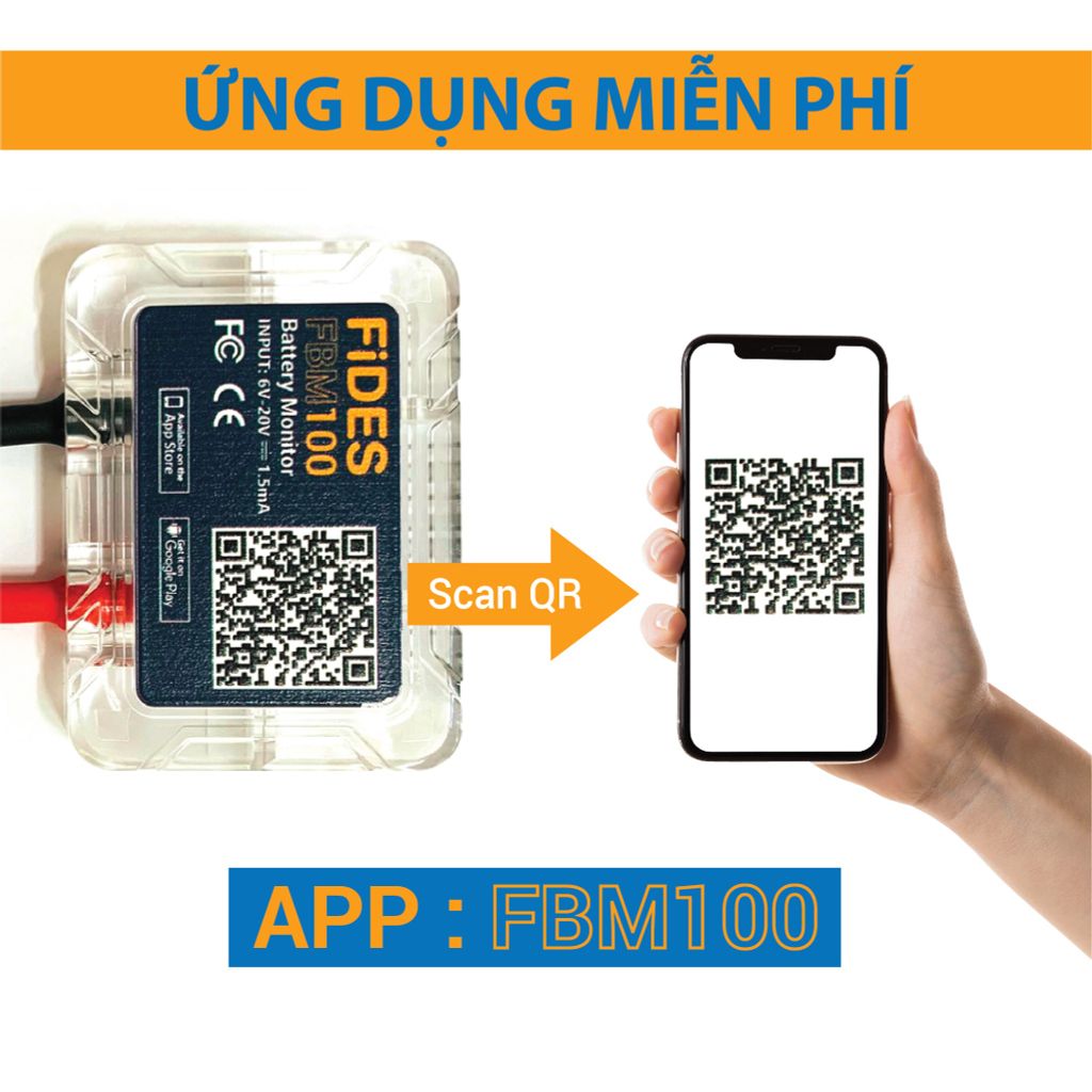 Thiết Bị Giám Sát Ắc Quy Fides FBM100 Dùng Cho Ắc Quy Ô Tô, Xe Máy, Xe Tải. Kết Nối Ứng Dụng Bằng Bluetooth iOS Android