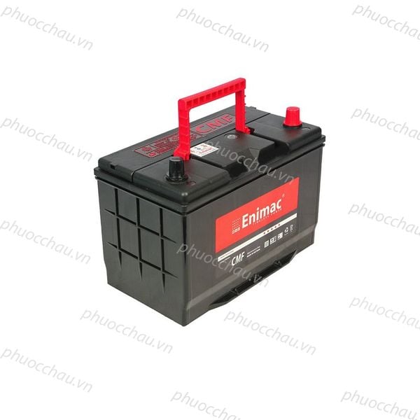Bình ắc quy Enimac CMF 105D31L/R 12V-90AH nhìn từ trên xuống thấy tay xách đỏ và 2 cọc bình