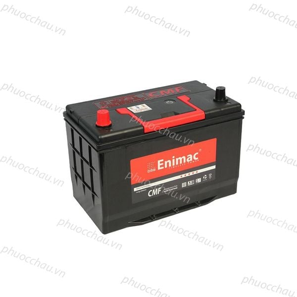 Bình ắc quy Enimac CMF 105D31L/R 12V-90AH góc chéo thấy tem trên nắp và tay xách đỏ