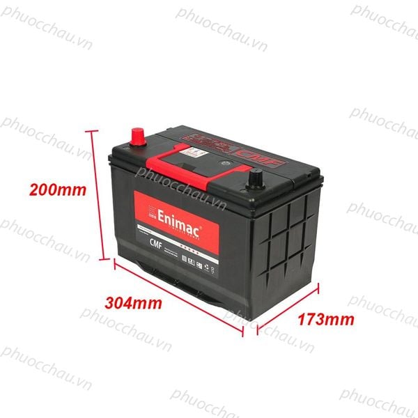 Bình ắc quy Enimac CMF 105D31L/R 12V-90AH nghiêng phải kèm số đo 304mm x 173mm x 200mm