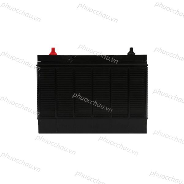 Bình ắc quy Delkor 1110K 12V 100Ah mặt bên hông vỏ đen gân nổi, cọc đỏ và cọc đen
