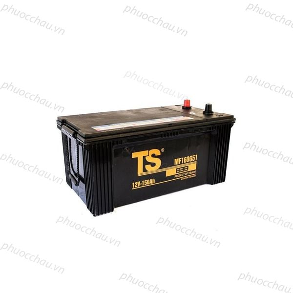 Ắc quy Tia Sáng MF160G51 12V-150Ah nhìn từ trên xuống, thấy rõ nắp bình, 2 cọc và tem vàng