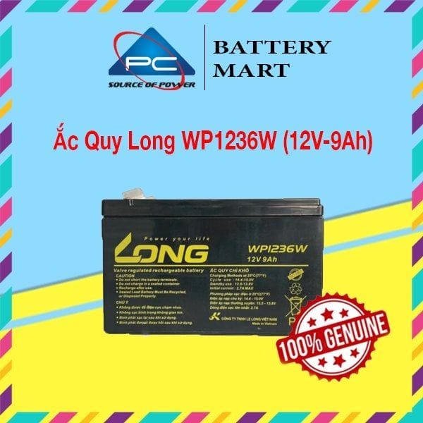 Bình ắc quy khô long 12v-9ah wp1236w dùng cho ups, lưu điện cửa cuốn, lưu điện máy tính, loa kéo