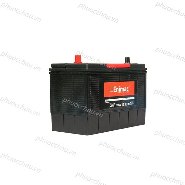 Bình ắc quy Enimac CMF 31-800 12V-100AH nghiêng trái mặt bên có tem Enimac đỏ