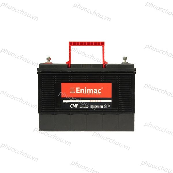 Bình ắc quy Enimac CMF 31-800 12V-100AH chính diện thấy rõ quai xách đỏ và 2 cọc bình