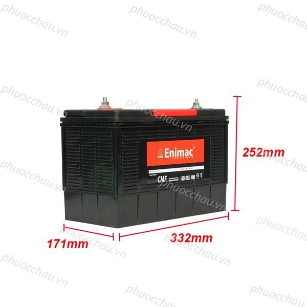 Bình ắc quy Enimac CMF 31-800 12V-100AH nghiêng phải kèm số đo chiều cao 252mm