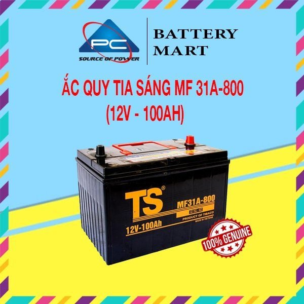 Ắc quy Tia Sáng MF31A-800 12V-100Ah ảnh quảng cáo sản phẩm, bình đen tem vàng TS, 2 cọc