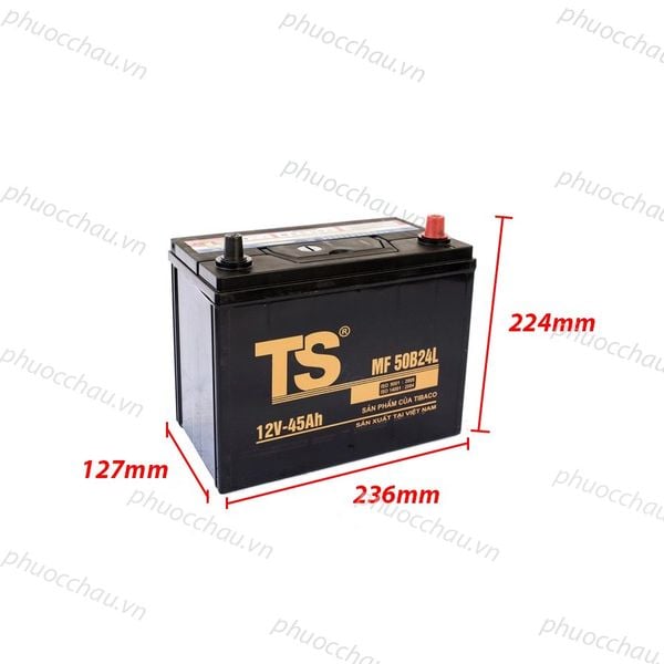 Ắc quy Tia Sáng MF50B24L 12V-45Ah kèm số đo chiều dài 236mm, rộng 127mm, cao 224mm