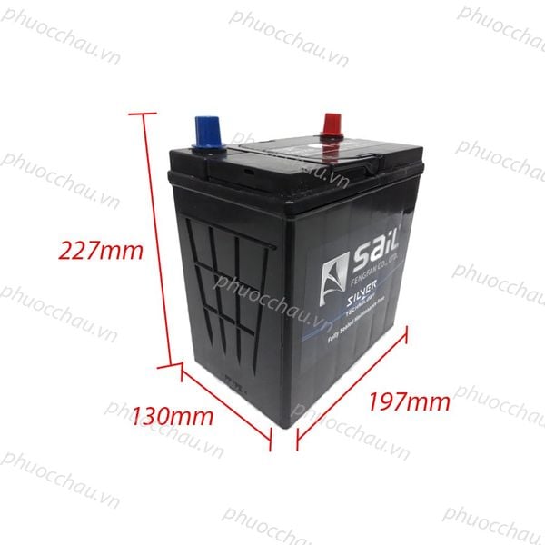 Ắc quy SAiL MF 55B19L 12V 40Ah xe i10 Kia Morning Honda City kèm số đo 227mm x 197mm x 130mm